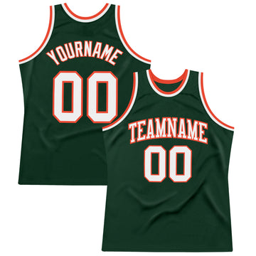Custom Hunter Green White-Orange Authentic Throwback Basketball Jersey