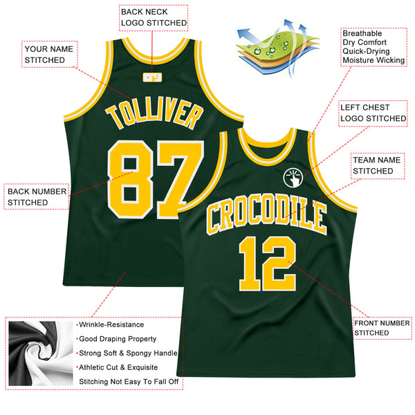Cheap Custom Hunter Green Gold-White Authentic Throwback Basketball Jersey  Free Shipping – CustomJerseysPro