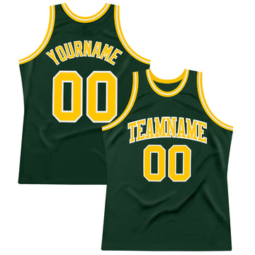 Custom Hunter Green Gold-White Authentic Throwback Basketball Jersey