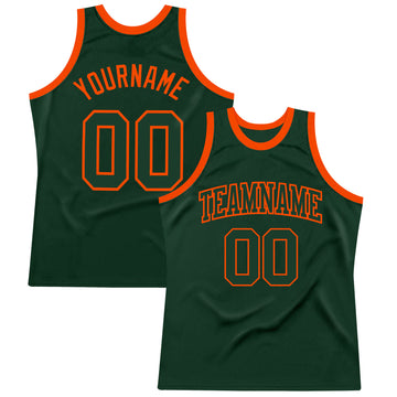 Custom Hunter Green Green-Orange Authentic Throwback Basketball Jersey