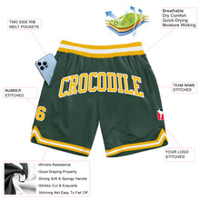 Load image into Gallery viewer, Custom Hunter Green Gold-White Authentic Throwback Basketball Shorts
