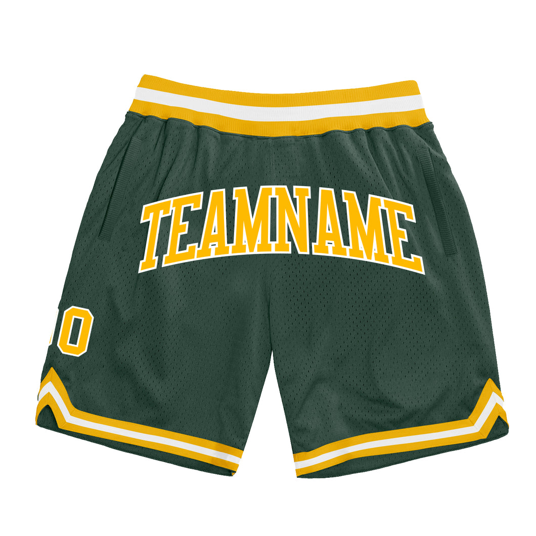 Custom Hunter Green Gold-White Authentic Throwback Basketball Shorts