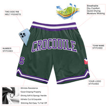 Laden Sie das Bild in den Galerie-Viewer, Custom Hunter Green Purple-White Authentic Throwback Basketball Shorts
