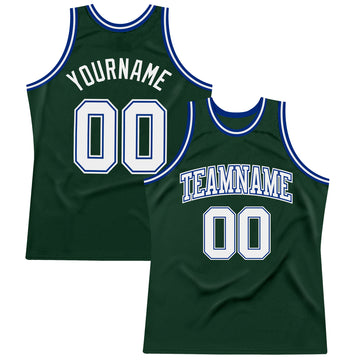 Custom Hunter Green White-Royal Authentic Throwback Basketball Jersey