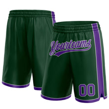 Laden Sie das Bild in den Galerie-Viewer, Custom Hunter Green Purple-Gray Authentic Basketball Shorts
