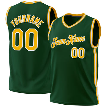 Custom Hunter Green Gold-White Authentic Throwback Basketball Jersey