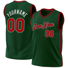 Load image into Gallery viewer, Custom Hunter Green Red-Black Authentic Throwback Basketball Jersey
