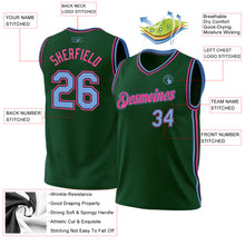Laden Sie das Bild in den Galerie-Viewer, Custom Hunter Green Light Blue Black-Pink Authentic Throwback Basketball Jersey
