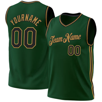 Custom Hunter Green Black-Old Gold Authentic Throwback Basketball Jersey