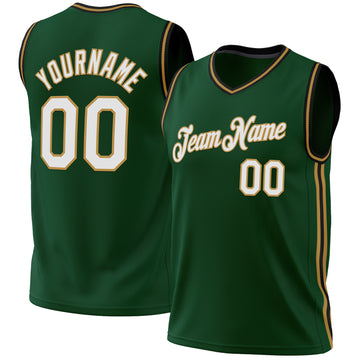 Custom Hunter Green Black-Old Gold Authentic Throwback Basketball Jersey