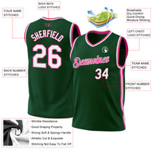 Laden Sie das Bild in den Galerie-Viewer, Custom Hunter Green White-Pink Authentic Throwback Basketball Jersey
