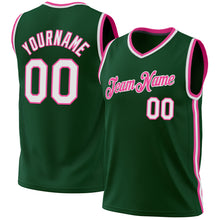Load image into Gallery viewer, Custom Hunter Green White-Pink Authentic Throwback Basketball Jersey
