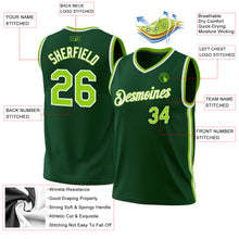 Laden Sie das Bild in den Galerie-Viewer, Custom Hunter Green Neon Green-White Authentic Throwback Basketball Jersey
