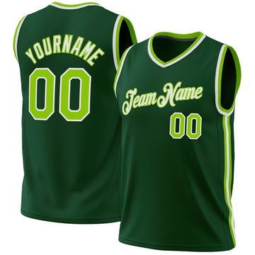Custom Hunter Green Neon Green-White Authentic Throwback Basketball Jersey