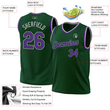 Laden Sie das Bild in den Galerie-Viewer, Custom Hunter Green Purple Green-Gray Authentic Throwback Basketball Jersey
