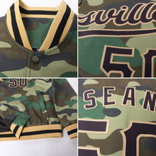 Загрузить изображение в средство просмотра галереи, Custom Camo Black-Old Gold Bomber Full-Snap Varsity Letterman Salute To Service Jacket
