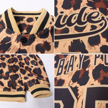Laden Sie das Bild in den Galerie-Viewer, Custom Brown Black-Old Gold Leopard 3D Pattern Design Bomber Full-Snap Varsity Letterman Jacket
