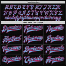 Load image into Gallery viewer, Custom Black Pink-Light Blue Bomber Full-Snap Varsity Letterman Jacket
