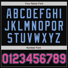 Load image into Gallery viewer, Custom Black Pink-Light Blue Bomber Full-Snap Varsity Letterman Jacket
