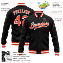 Load image into Gallery viewer, Custom Black Orange-White Bomber Full-Snap Varsity Letterman Jacket
