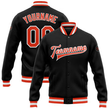 Load image into Gallery viewer, Custom Black Orange-White Bomber Full-Snap Varsity Letterman Jacket
