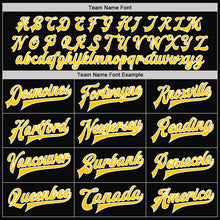 Load image into Gallery viewer, Custom Black Gold-White Bomber Full-Snap Varsity Letterman Jacket
