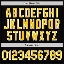 Load image into Gallery viewer, Custom Black Gold-White Bomber Full-Snap Varsity Letterman Jacket
