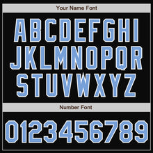 Load image into Gallery viewer, Custom Black Light Blue-White Bomber Full-Snap Varsity Letterman Jacket
