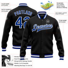 Load image into Gallery viewer, Custom Black Royal-White Bomber Full-Snap Varsity Letterman Jacket
