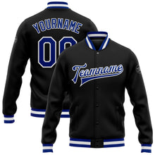 Load image into Gallery viewer, Custom Black Royal-White Bomber Full-Snap Varsity Letterman Jacket
