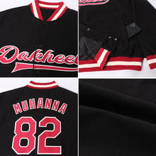 Load image into Gallery viewer, Custom Black Maroon-Cream Bomber Full-Snap Varsity Letterman Jacket
