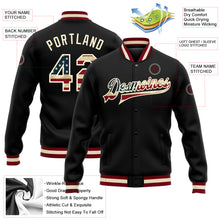 Laden Sie das Bild in den Galerie-Viewer, Custom Black Vintage USA Flag-Cream Bomber Full-Snap Varsity Letterman Jacket
