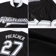 Charger l&#39;image dans la galerie, Custom Black White-Gray Bomber Full-Snap Varsity Letterman Jacket
