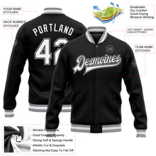 Charger l&#39;image dans la galerie, Custom Black White-Gray Bomber Full-Snap Varsity Letterman Jacket
