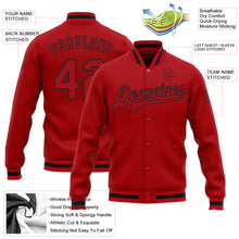 Charger l&#39;image dans la galerie, Custom Red Red-Black Bomber Full-Snap Varsity Letterman Jacket
