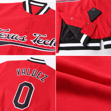 Laden Sie das Bild in den Galerie-Viewer, Custom Red Black-White Bomber Full-Snap Varsity Letterman Jacket
