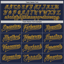 Загрузить изображение в средство просмотра галереи, Custom Navy Navy-Gold Bomber Full-Snap Varsity Letterman Jacket
