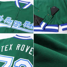 Загрузить изображение в средство просмотра галереи, Custom Kelly Green White-Royal Bomber Full-Snap Varsity Letterman Jacket
