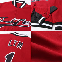 Load image into Gallery viewer, Custom Crimson Black-White Bomber Full-Snap Varsity Letterman Jacket
