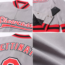 Charger l&#39;image dans la galerie, Custom Gray Red White-Black Bomber Full-Snap Varsity Letterman Jacket
