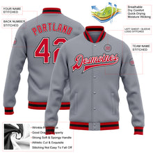 Charger l&#39;image dans la galerie, Custom Gray Red White-Black Bomber Full-Snap Varsity Letterman Jacket
