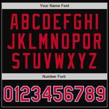 Load image into Gallery viewer, Custom Black Red-Royal Bomber Full-Snap Varsity Letterman Two Tone Jacket
