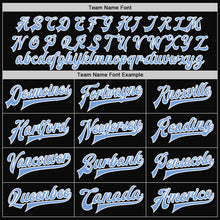 Load image into Gallery viewer, Custom Black Light Blue-White Bomber Full-Snap Varsity Letterman Two Tone Jacket
