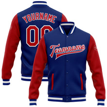 Load image into Gallery viewer, Custom Royal Red-White Bomber Full-Snap Varsity Letterman Two Tone Jacket
