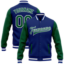 Load image into Gallery viewer, Custom Royal Kelly Green-White Bomber Full-Snap Varsity Letterman Two Tone Jacket
