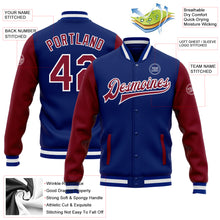 Load image into Gallery viewer, Custom Royal Crimson-White Bomber Full-Snap Varsity Letterman Two Tone Jacket

