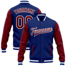 Load image into Gallery viewer, Custom Royal Crimson-White Bomber Full-Snap Varsity Letterman Two Tone Jacket
