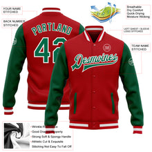 Load image into Gallery viewer, Custom Red Kelly Green-White Bomber Full-Snap Varsity Letterman Two Tone Jacket
