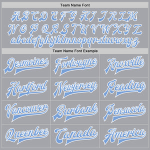 Custom Gray Light Blue-White Bomber Full-Snap Varsity Letterman Two Tone Jacket