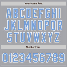 Load image into Gallery viewer, Custom Gray Light Blue-White Bomber Full-Snap Varsity Letterman Two Tone Jacket
